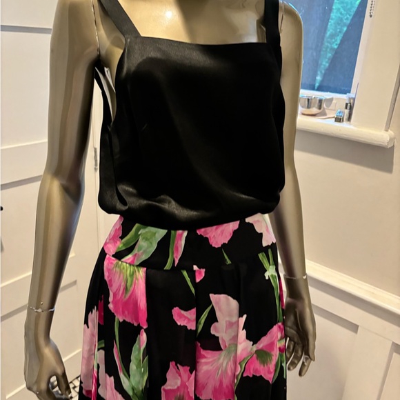Carmen Marc Valvo 100% Silk Elegant Layered Flowy Black Top Floral Skirt 8 30” - Picture 8 of 16
